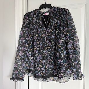 Buddy Love Black Sheer Floral Peasant Blouse